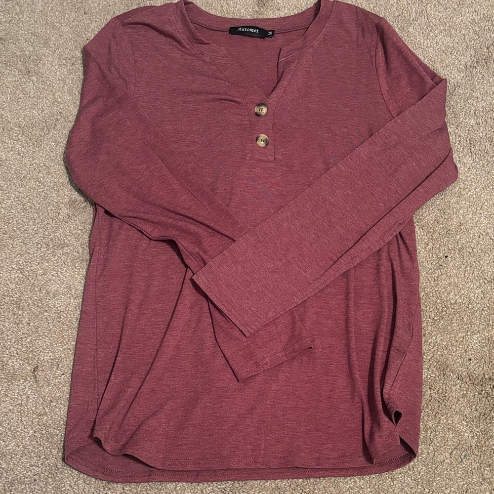 Maroon Long Sleeve Top with Button Detail